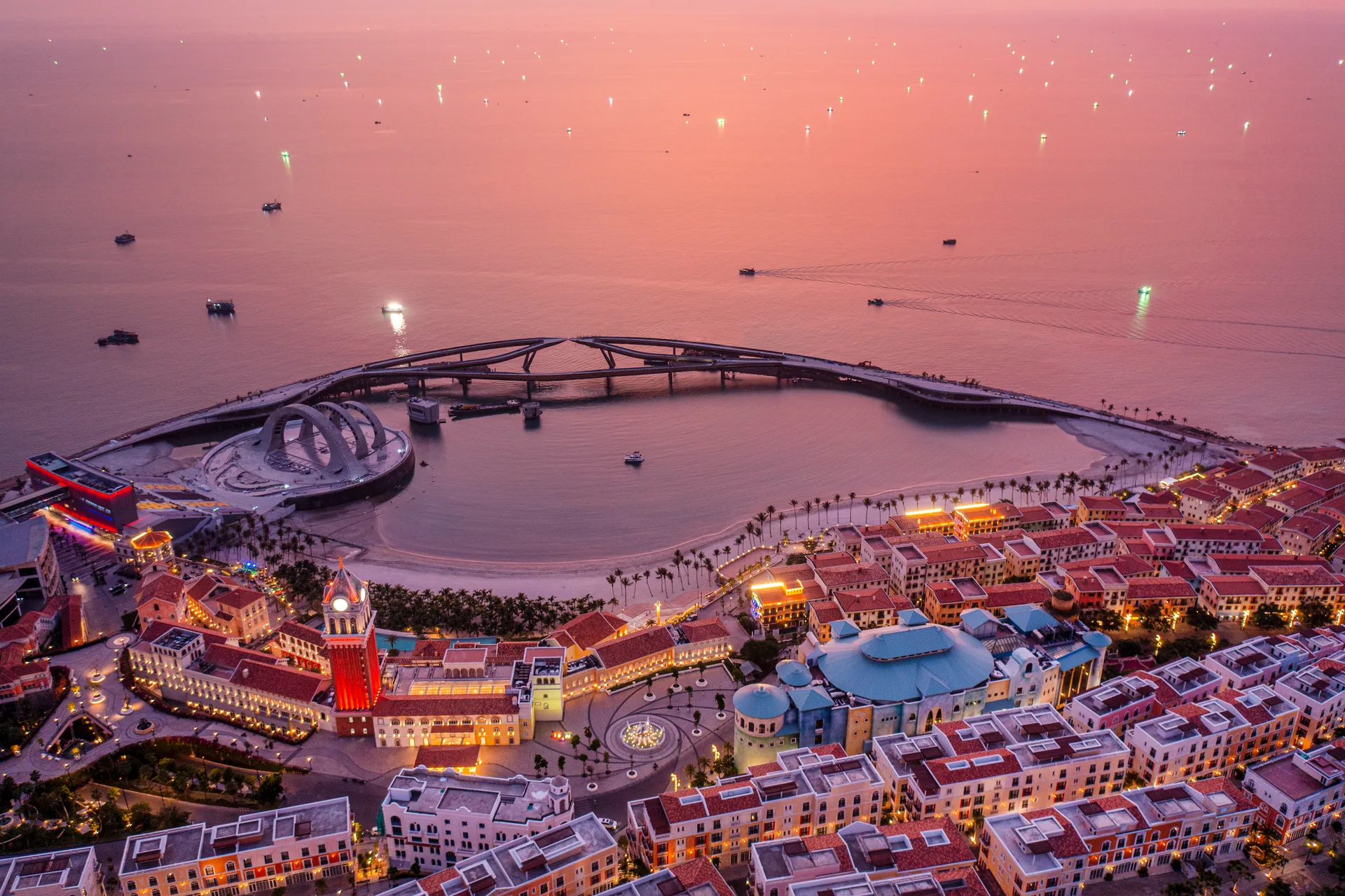 Phu Quoc Sunset Town Kiss Bridge aerial sunset view